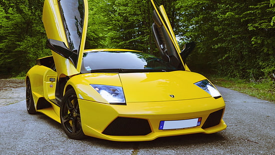 Lamborghini, mobil kuning, mobil sport, Lamborghini Murcielago, Lamborghini Murcielago LP640-4, Wallpaper HD HD wallpaper