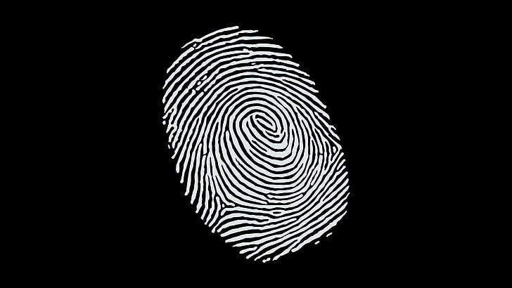 illustrazione bianca dell'impronta digitale, minimalismo, sfondo nero, nero, bianco, astratto, monocromatico, impronte digitali, Sfondo HD