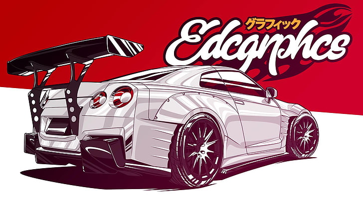 Grafika EDC, Nissan GT-R, JDM, render, samochody japońskie, Nissan, Tapety HD