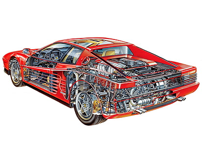 Cutaway, Motor, Ferrari, Innenraum, Supercar, Testarossa, HD-Hintergrundbild HD wallpaper
