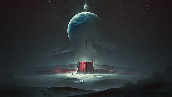 Destiny 2 (videogame), videogames, ficção científica, sombras, Lua, Terra, HD papel de parede HD wallpaper