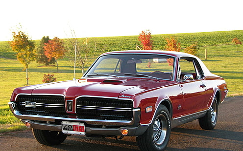 1968 Mercury Cougar GT-E, красное классическое купе, автомобили, 1920x1200, ртуть, ртутный пума, HD обои HD wallpaper