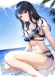  anime girls, digital art, bikini, HD wallpaper HD wallpaper