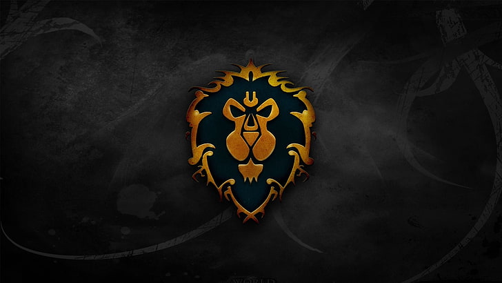 wallpaper logo emas dan hitam, World of Warcraft, Alliance, logo, video game, Wallpaper HD