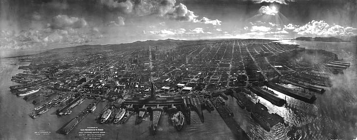 破滅、1906年の地震、空撮、地震、ウォーターフロント、サンフランシスコ、 HDデスクトップの壁紙