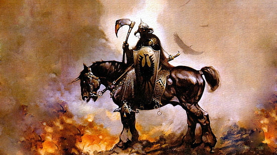 فارس يركب لوحة حصان ، تاجر الموت ، كاريكاتير ، فرانك فرازيتا ، الرسم ، فن الخيال، خلفية HD HD wallpaper