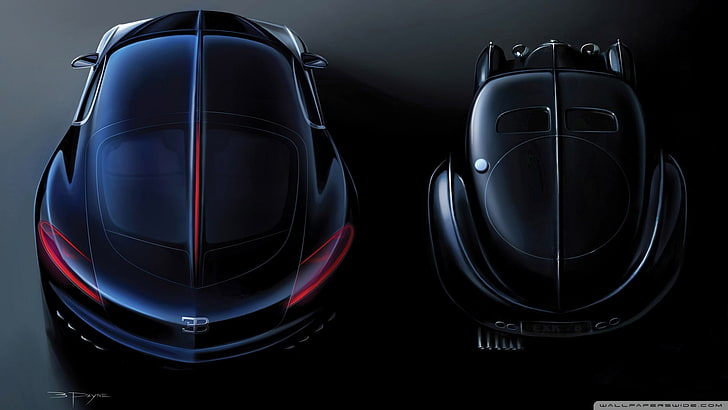 две черные машины, Bugatti, суперкар, автомобиль, HD обои