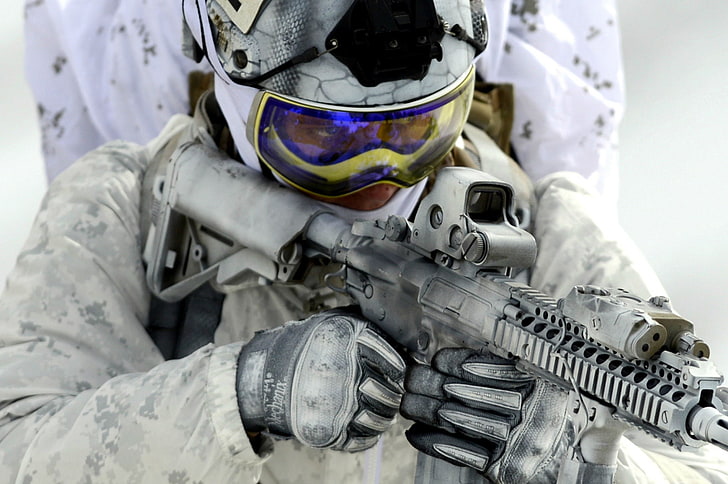 흰 돌격 소총, 무기, 군대, 군인, 미국 해군 SEAL, HD 배경 화면