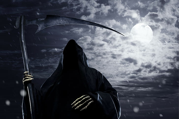 Grim Reaper, Lune, nuages, pluie, faux, Fond d'écran HD