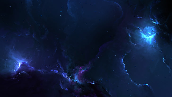 sky and cloud digital wallpaper, nebula, space, blue, stars, 3D, HD wallpaper
