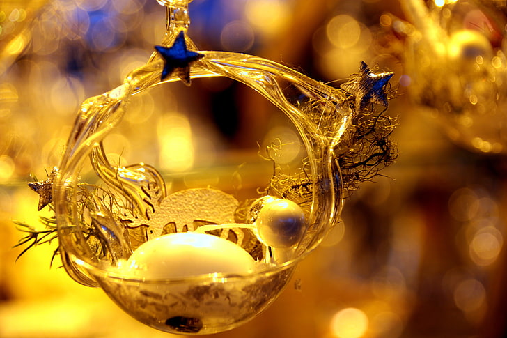 decoración navideña dorada, navidad, renos, juguete, brillo, Fondo de pantalla HD