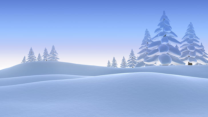 zimowy krajobraz, zima, śnieg, wzgórza, ilustracja, Tapety HD