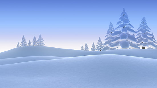 зимен пейзаж, зима, сняг, хълмове, илюстрация, HD тапет HD wallpaper