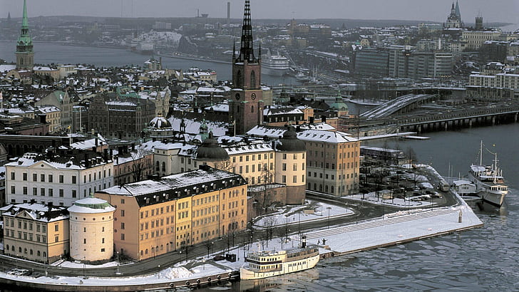 gamla, stan, stockholm, sweden, winter, HD wallpaper