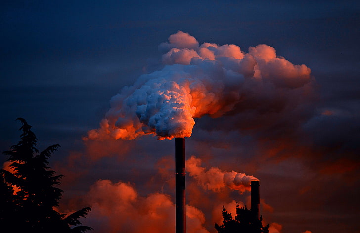 chimney, exhaust gases, factory, industry, pollution, ruhr area, smoke, HD wallpaper