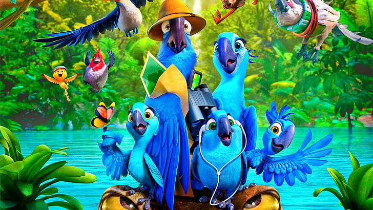 птицы, голубые, мультфильм, кино, рио 2, HD обои