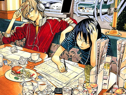 Bakuman, ragazzi anime, Moritaka Mashiro, Takagi Akito, anime, Sfondo HD HD wallpaper