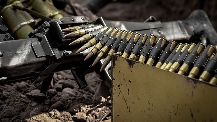 black assault rifle and recoil bullets, gun, ammunition, machine gun, MG 42, weapon, HD wallpaper