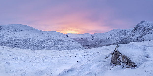 landscape photo of snowy terrain during golden hour, glencoe, scotland, glencoe, scotland, Glencoe, Scotland, photo, snowy, terrain, golden hour, Landscape, Mountains, snow, Highlands, mountain, winter, nature, mountain Peak, ice, outdoors, scenics, sky, cold - Temperature, sunset, HD wallpaper HD wallpaper