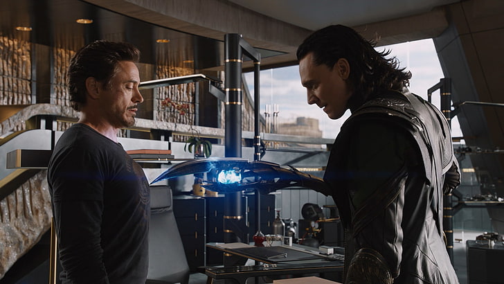 Loki, movies, Robert Downey Jr, The Avengers, Tom Hiddleston, Tony Stark, HD wallpaper