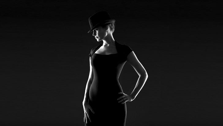 Model dengan topi, gaun lengan topi hitam wanita;topi fedora hitam, perempuan, 1920x1080, wanita, Wallpaper HD