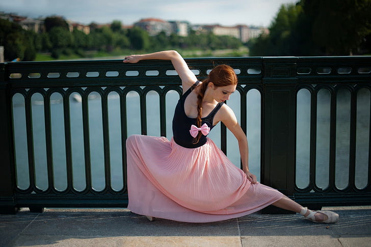 ballerina, women, redhead, HD wallpaper