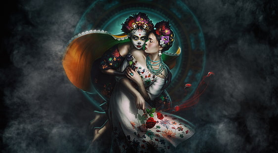 wanita, Dia de los Muertos, gadis fantasi, karya seni, dua wanita, Wallpaper HD HD wallpaper