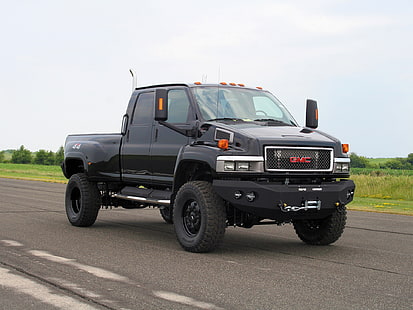 siyah GMC ekstra kabinli kamyonet, pikap, demir parmaklık, TopKick, GMC, HD masaüstü duvar kağıdı HD wallpaper