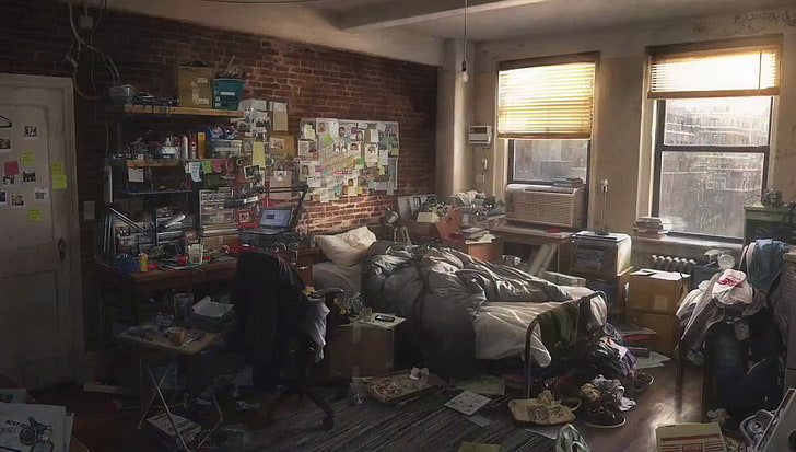 Schwarz-Weiß-Bett, Gamer, Videospiele, PlayStation 4, Spinne, Spider-Man, Konzeptkunst, HD-Hintergrundbild