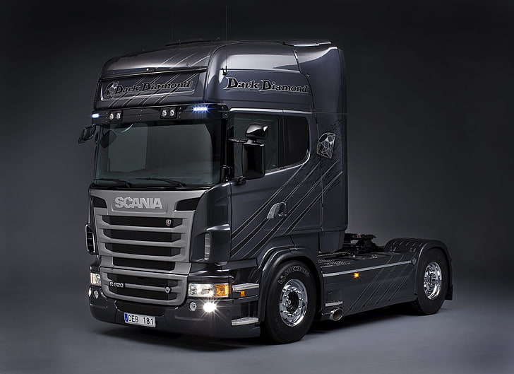 black Scania freight truck, Truck, Scania, Tractor, R620, Scania Trucks, Chrome wheels, P620, Diamond, Dark Daimond, HD wallpaper