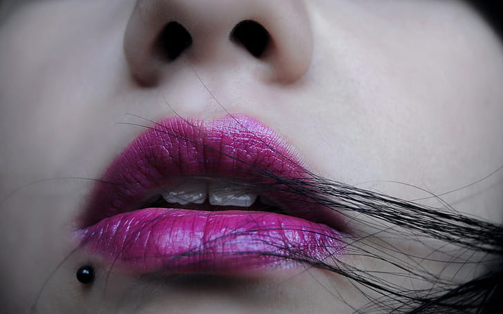 closeup, piercing, women, model, face, lipstick, lips, HD wallpaper