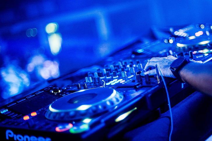 giradischi Pioneer DJ nero, DJ, giradischi, console di missaggio, Sfondo HD