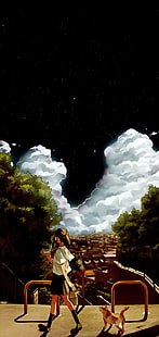 аниме, амолед, темно, облака, HD обои HD wallpaper