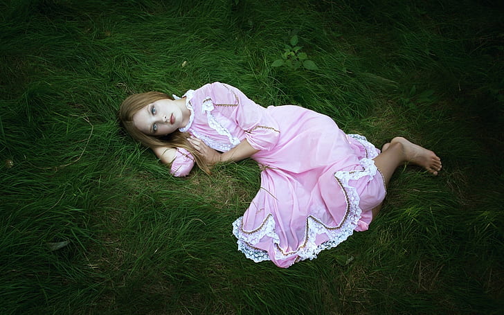 Gadis berpakaian pink, tidur, kesedihan, kesepian, Merah Muda, Gaun, Gadis, Tidur, Kesedihan, Kesendirian, Wallpaper HD
