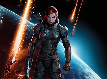 Mass Effect 3 Commander Shepard Female, Game, Mass Effect, Planet, Earth, Woman, Game, Female, Attack, Battle, Character, Shooter, Soldier, videogame, MassEffect, CommanderShepard, galacticwar, FemShep, Wallpaper HD HD wallpaper