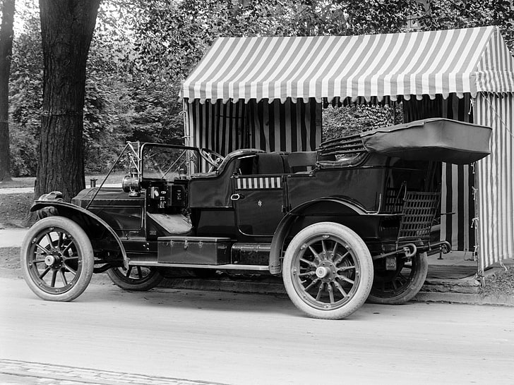 Packard, Packard Model 18 Touring, 1909 Packard Model 18 Touring, Black & White, Luxury Car, Vintage Car, HD wallpaper