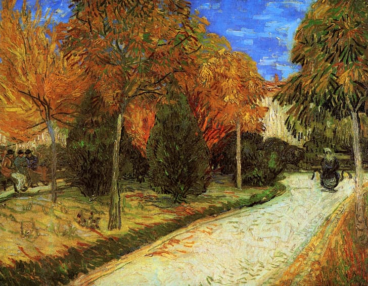 autumn, trees, track, Vincent van Gogh, The Public, Park at Arles, HD wallpaper