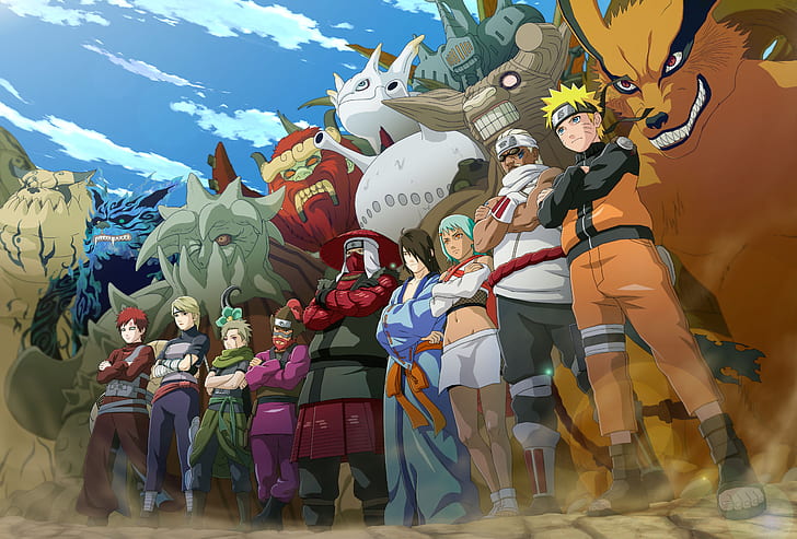 Anime, Naruto, Gaara (Naruto), Killer Bee (Naruto), Kyūbi (Naruto), Naruto Uzumaki, Fond d'écran HD