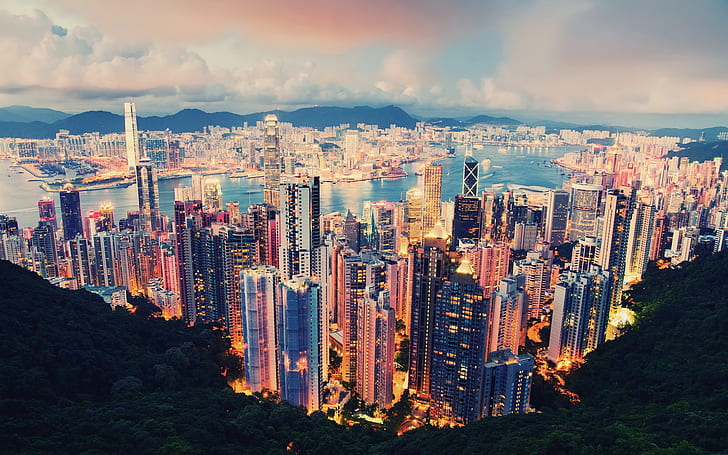 Uluslararası metropol, Hong Kong, Uluslararası, Metropolis, Güzel, Gece, Manzara, HongKong güzel bir gece manzarası, HD masaüstü duvar kağıdı