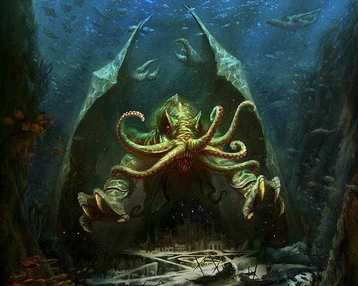 kraken illustration, Cthulhu, H. P. Lovecraft, R'lyeh, HD wallpaper