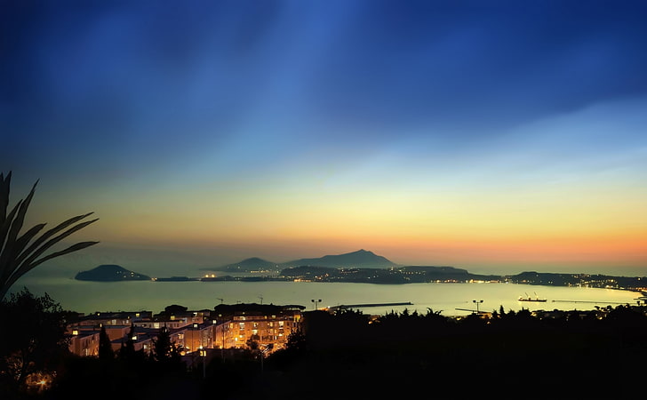 Night Falls, They Light The First Light, ยุโรป, อิตาลี, Naples, Campania, pozzuoli, วอลล์เปเปอร์ HD