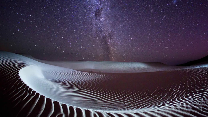 desert under Milky Way galaxy, desert, night, stars, Milky Way, nature, HD wallpaper
