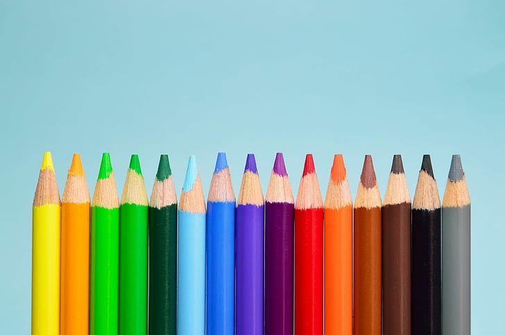 художествени материали, цветни моливи, цветни, цветни моливи, цветни, HD тапет