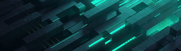 3D, 3D Abstract, abstract, neon glow, teal, technology, HD wallpaper