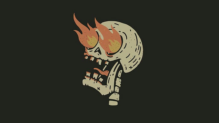 fire, digital, calavera, skull, Skull and Bones, simple, simple background, minimalism, HD wallpaper