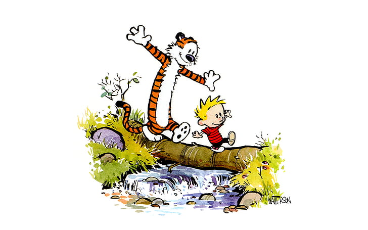 Calvin and Hobbes White HD, desenho animado / quadrinhos, branco e, calvin, hobbes, HD papel de parede