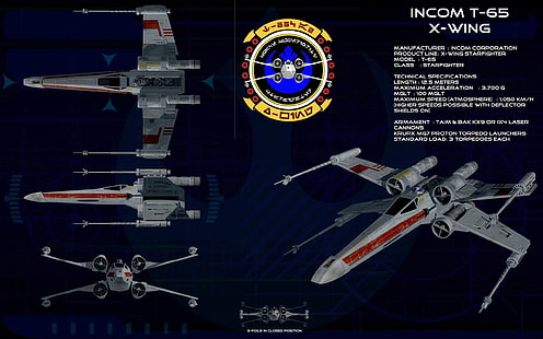 сив Incom T-65 X-wing, X-wing, Star Wars, инфографика, HD тапет HD wallpaper