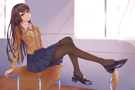 Anime, Rascal non sogna di Bunny Girl Senpai, capelli castani, Mai Sakurajima, uniforme scolastica, Sfondo HD HD wallpaper