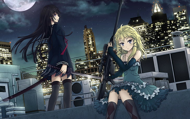 Anime Girls, Anime, Tina Sprout, Kisara Tendo, Black Bullet, Scharfschützengewehr, HD-Hintergrundbild