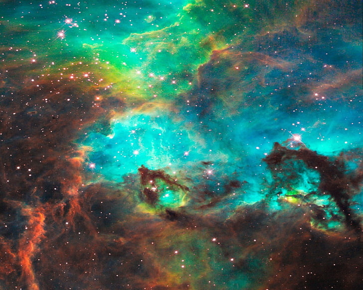 wallpaper nebula teal dan coklat, luar angkasa, nebula, bintang, seni luar angkasa, Wallpaper HD